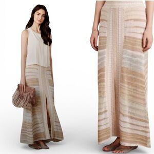 Anthropologie Cecilia Prado Glinted Gold Silver Knit Maxi Skirt Front Slit Sz M